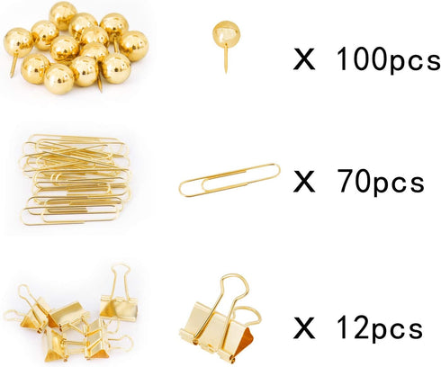 Gold Binder Paper Clips Set, 182pcs Large Paper Clips, Binder Clips, Office Supplies for Women