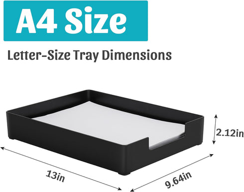 Letter Tray Desk Organizer, Heavy-Duty Plastic Paper Tray, Sturdy Single-Tier Stackable File Storage (1, Black)