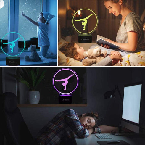 Comiwe 3D Toys,16 Gymnastics Yoga Illusion Night Light Colors Change Smart Touch & Remote Control,Home Decor LED