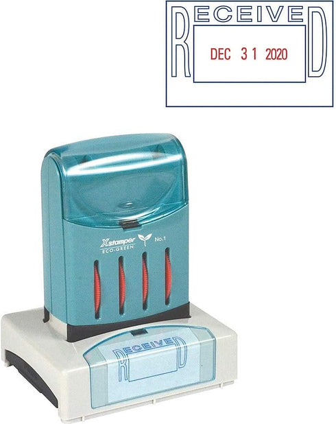 Xstamper ECO-GREEN VersaDater Message Dater, 2 1/8 x 1 5/16, RECEIVED, Blue/Red