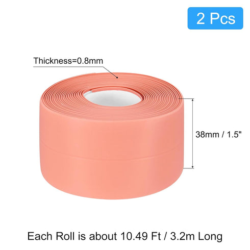 uxcell Waterproof Seal Caulk Strip Tape Self Adhesive, 2pcs 10.5 Ft L x 1.5" W PVC Sealing Tape Caulking Tape for Kitchen Countertop, Bathroom, Toilet, Bathtub Floor Wall Corner, Pink