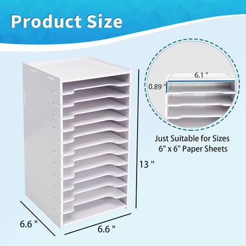 SANFURNEY Cardstock Organizer, 12 Tier Scrapbook Paper Sorter for 6" x 6" Sheets, Desktop Holder, White