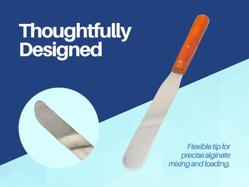 Dental Lab 8" Straight Spatula Set of 3, Plaster Alginate Mixing Stainless Steel with Wooden Handle