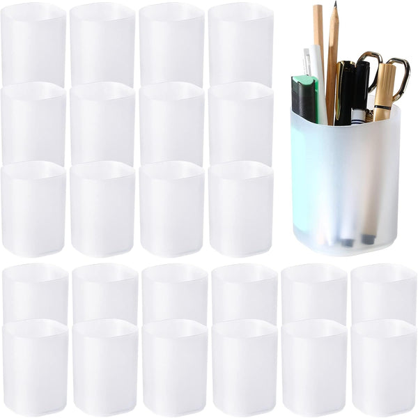 Fainne 24 Pcs Translucent White Plastic Pen Holder Bulk Pencil Storage Cup Makeup