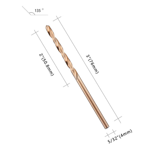 5/32" M35 Cobalt HSS Jobber Length Twist Drill Bit, Heavy Duty, Pack of 10