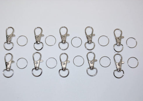 JL Missouri Parts & Misc. 10 1 1/4" 1/2" Snap Hooks Lanyard Keychain Clips with Split Rings, Spring Loaded Lobster
