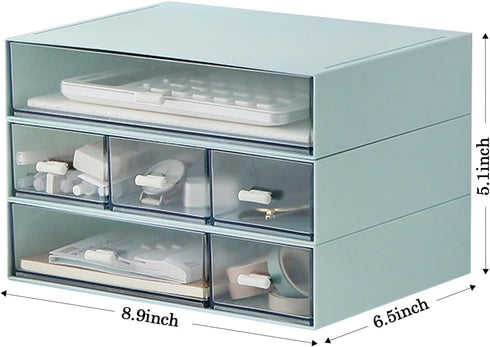 Plastic Storage Drawer, 6 Drawers Desk Organizer, Makeup Organizer, Blue (6.5"L x 8.9"W x 5.1"H)