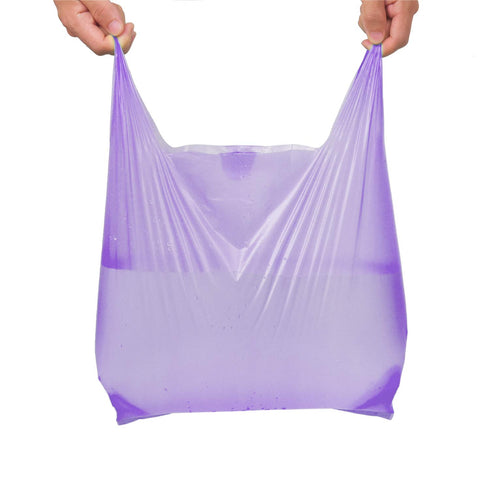 LazyMe T Shirt Bags, Plastic Grocery Bags with Handles for Shopping, 12x20 Inch (Purple, 50pcs)