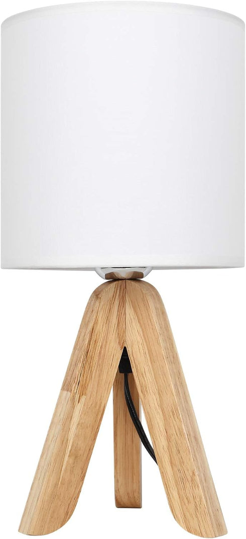 HAITRAL Small Bedside Table Lamp - Wooden Tripod Nightstand Lamp for Bedroom, Living Room, Office, Farmhouse, Home