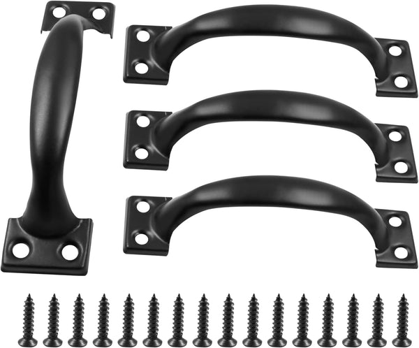 4Pcs 4 Metal Door Handles, Vintage Bow Pulls for Furniture Cabinets Kitchen Drawer Dresser Gate - Black