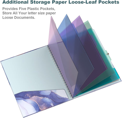 Hongri Clipboard Folio with Refillable Lined Notepad, Clipboards with 5 A4 Folders, Spiral Clip Board Portfolio (Purple