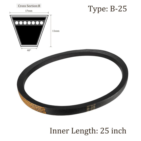 B-25 V-Belts, 25" Inner Length x 17mm Width Rubber Drive Belt for Power Transmission Use