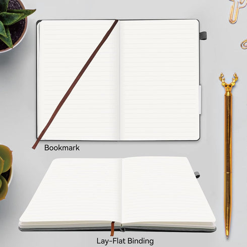 Lined Journal Notebook - 200 Pages A5 Leather Hardcover, College Ruled with Pen Loop for Writing (Grey)