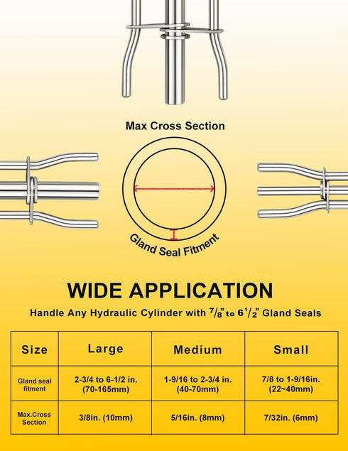 Hydraulic Seal Installation Tools, Hydraulic Cylinder Piston Repair Seal Kit, U-Cup Rod Seal Installation Tool Set (3