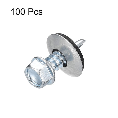 uxcell #12 x 3/4" Self Drilling Screws with Rubber Washer, 100pcs Zinc Plated Steel Roofing Screws