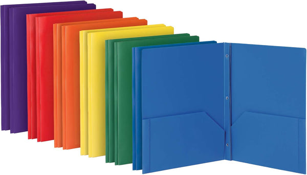 Oxford 2 Pocket Folders with Fasteners, Sturdy Plastic Folders, Letter Size, 12 Pack in Assorted Colors