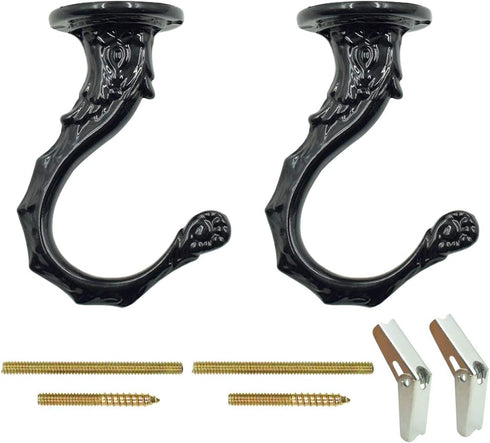 Eilumduo 65mm Ceiling Hooks, Heavy Duty Swag Hook with Steel Screws for Hanging Plants, Black (2 Sets)