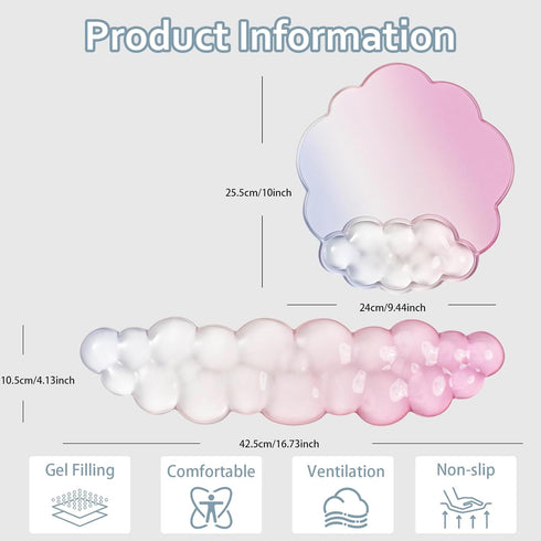 Set Gel Wrist Rest and Cloud Mouse Pad Support for Keyboard and Mouse - Ergonomic Pink Keyboard Wrist Pad for Typing