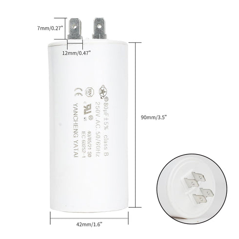 CBB60 Capacitor 80uF 250V AC 4-Pole 50/60Hz 42x90mm for Irrigation Pump Condenser Washing Machine Drainage Pump Cement Mixer Dehumidifier