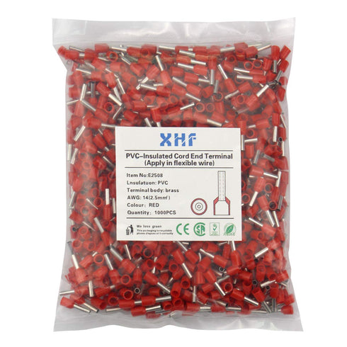 XHF 1000 PCS AWG 14/2.5mm² Insulated Copper Wire Ferrules Crimp Connectors, Red
