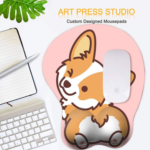 HAOCOO Ergonomic Pink Mouse Pad with Wrist Support, Non-Slip Backing Corgi Anime Cute Gel Mouse Pad, Easy-Typing and