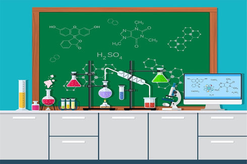 BELECO 7x5ft Cartoon Chemistry Laboratory Fabric Backdrop, Mad Science Fun Birthday Party Supplies Decor