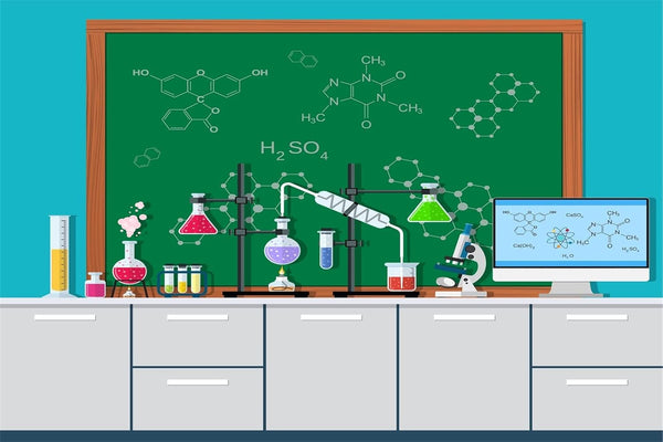 BELECO Science Lab Backdrop 8x6ft Fabric Cartoon Chemistry Classroom Equipment Blackboard Background