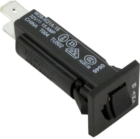 TE Connectivity W28-XQ1A-15 Circuit Breaker; Therm; Push; Cur-Rtg 15A; Snap-In Front Panel; 1 Pole; W28 Series by Potter & Brumfield