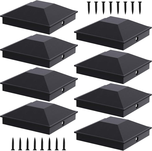 4x4 Post Caps Black (Actual 3.5" x 3.5"), 8 Pack with 16 Screws, Waterproof Plastic Deck Post Caps