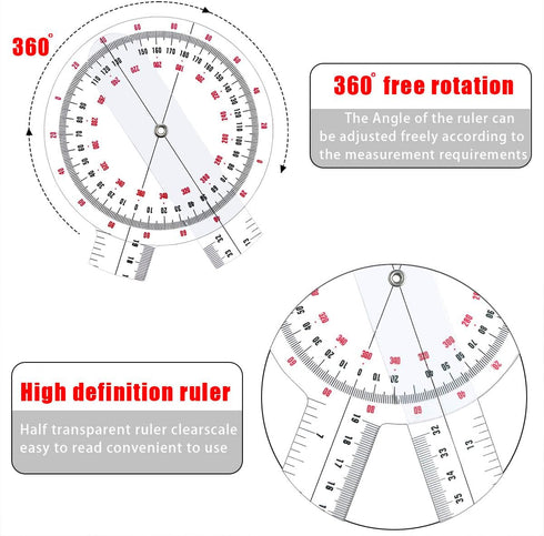 Goniometer 12 Inch, Transparent Orthopedic Angle Ruler for Physical Therapy and Body Measuring