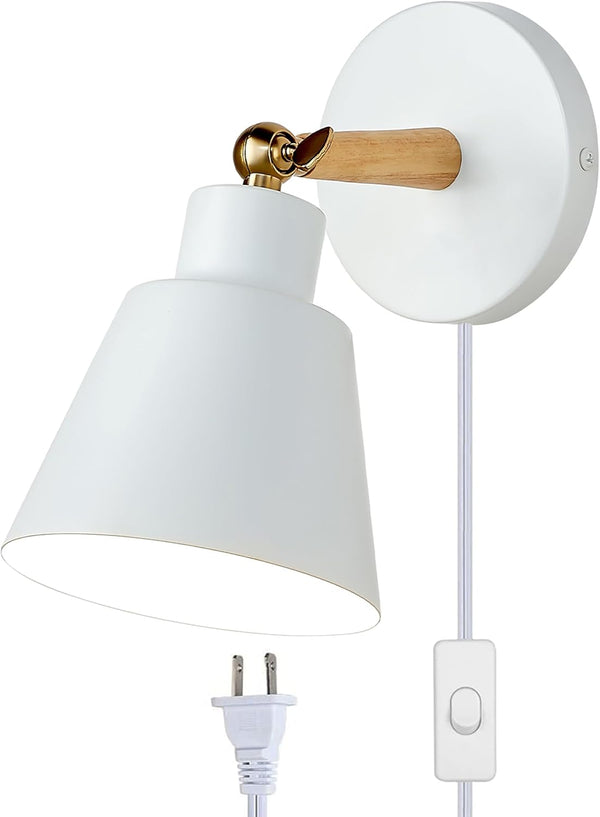 ClanKin Wall Sconces Lighting Set of 2 for Bedroom, White Wooden Style