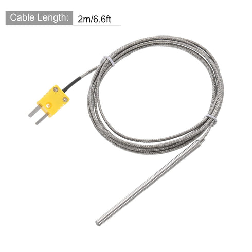MECCANIXITY K Type Thermocouple with Plug, Meter Temperature Sensor Probe 0 to 600°C(32 to 1112°F) Stainless Steel, 5x100mm 6.6ft Wire