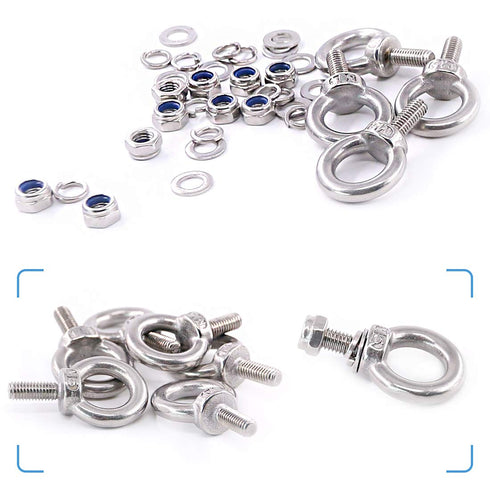 Glarks 36Pcs 304 Stainless Steel M5 Male Thread Machinery Shoulder Lifting Ring Eye Bolt Set with Lock Nuts/Lock Washers