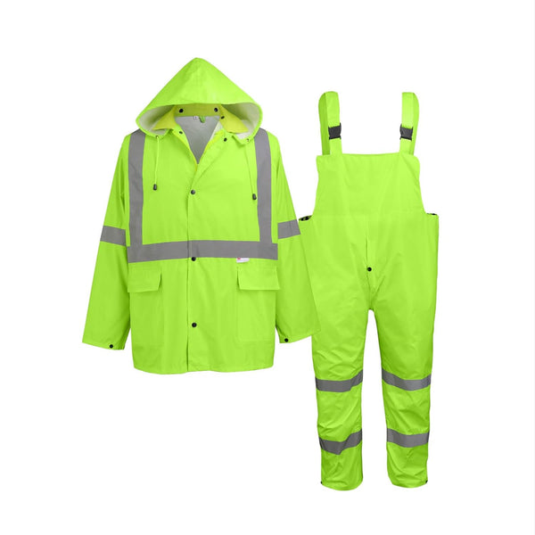 GGS Three-Piece Rain Suit - High Visibility, Waterproof Bibs and Jacket with