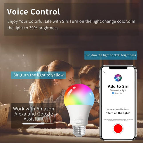 Bulb, Bulbs, E26 A19 60W (4 Pack) Peteme Smart WiFi Alexa Light Led RGB Color Changing Compatible with Alexa, Siri