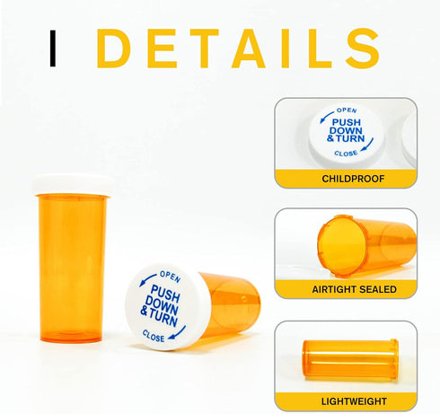 Pill Bottles with Child Resistant Cap, 12pcs Amber Prescription Vials for Personal Medication & Pharmacy