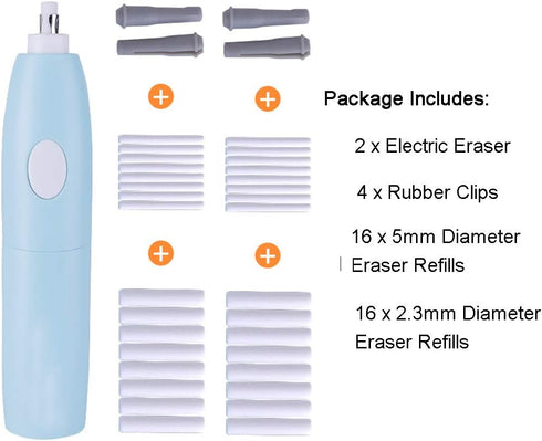 Electric Erasers, Battery Operated Eraser Kit with 32 Refills for Artists, Art Pencils, Drawing, Sketching, Set of 2