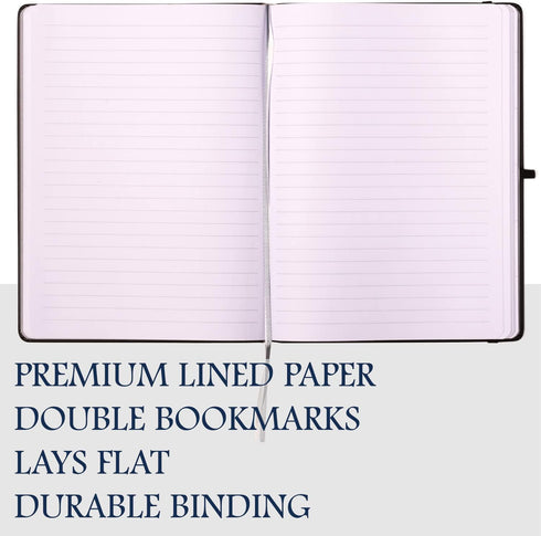 Eccolo Hardbound Writing Journal, Cool Jazz, 192 Pages White Lined Paper, Navy Blue, 7.25-x-9.6 Inches