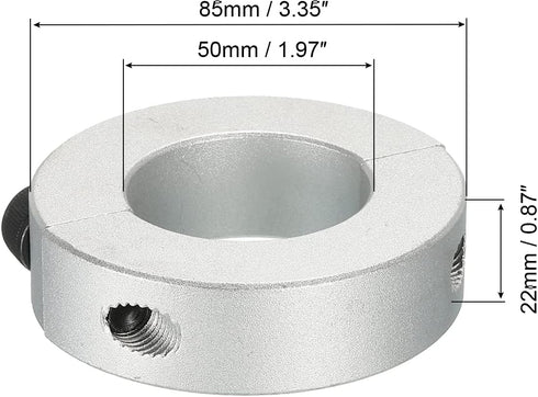 MECCANIXITY 1.97 Inch Bore Double Split Aluminum Shaft Collar with Set Screw, Silver Tone