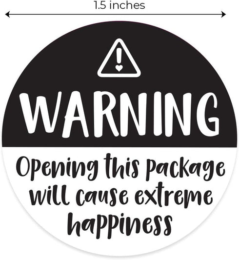 Black and White Adorable Warning Extreme Happiness Labels / 500 Cute Small Business Package Stickers / 1.5" Labels for