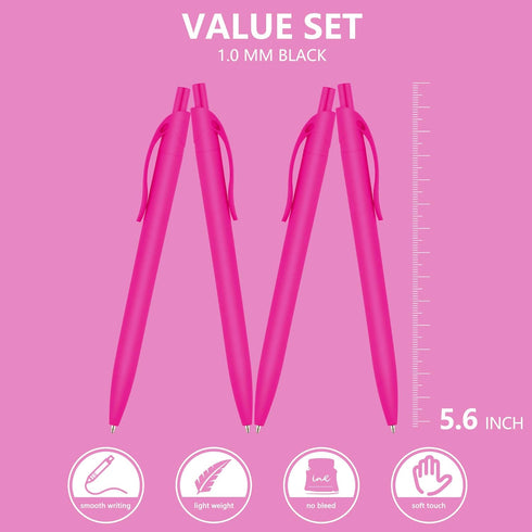 deegtran 200 Pack No Bleed Hot Pink Barrel Click Pens, Wholesale Retractable Ballpoint Pens with Smooth Ink, 1.0MM