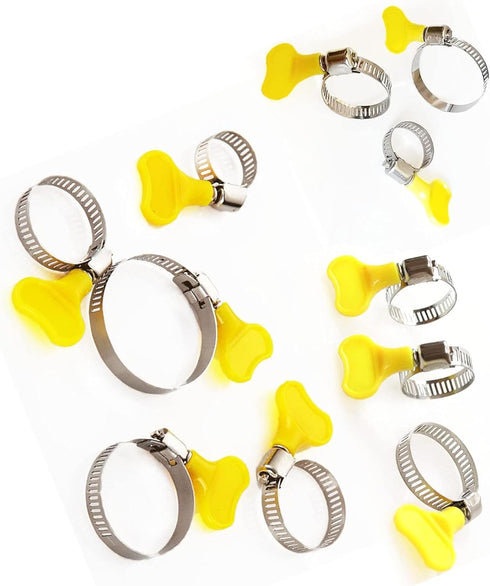 15-Pack Mixed Pack Yellow Stainless Steel Hose Clamps, Adjustable Thumb Screw Key Type Clamps for Plumbing