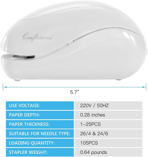 Electric Stapler with 2000 Staples and 1 Staple Remover, 25 Sheet Capacity, AC Adapter or Battery Powered (White)