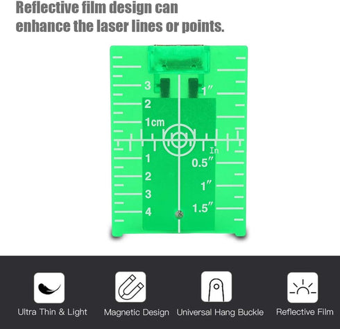 Laser Level Target Plate, Double Scale Cross Line Laser Level Meter with Foldable Magnetic Floor Target Card (Green)