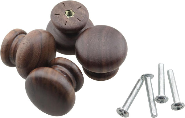 TAODAN 4PCS 1.18x0.98inch Natural Wood Cabinet Knob Simple Walnut Knob Nut Brown Wooden