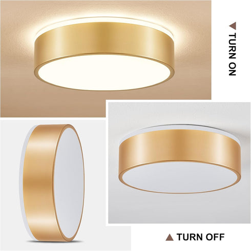 Dimmable 5CCT 2700K-6000K YURNYQ Gold LED Flush Mount Ceiling Lights, Modern Close to Ceiling Light, Simple Round