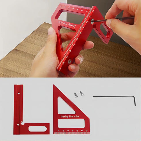 3D Multi-Angle Measuring Ruler, 45/90 Degree Aluminum Alloy Woodworking Square Protractor for Engineers
