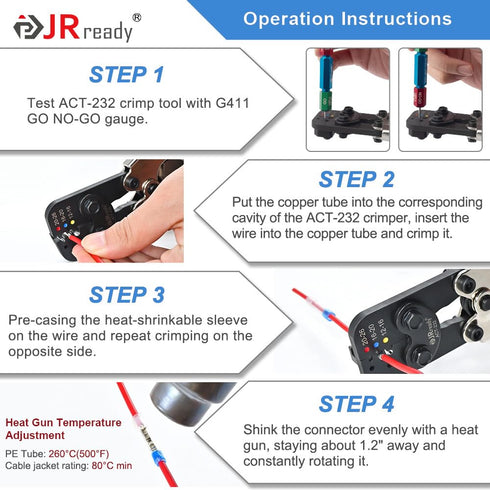 JRready 100 Sets IP68 Waterproof Crimp Connectors, 20-16 AWG Blue Butt Connectors, Tinned Copper