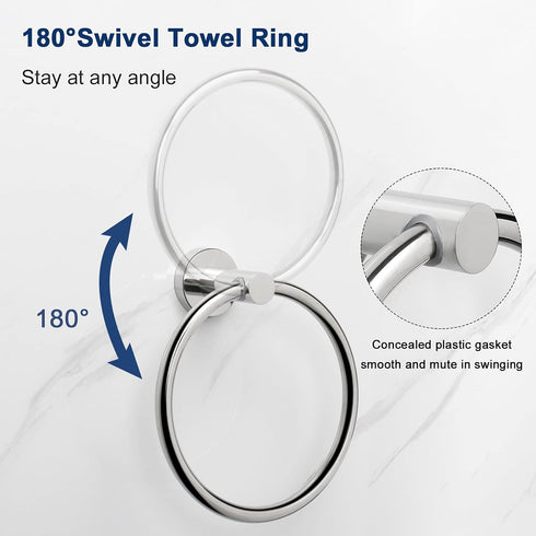 NearMoon Bath Towel Ring, Modern Round Towel Hanger, Thicken Stainless Steel Hand Towel Holder, Wall Mounted (Chrome, 2