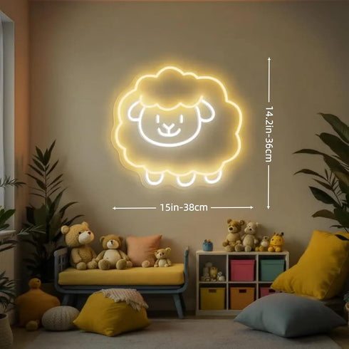 Cute Sheep Neon Sign, Kawaii Sheep LED Light, Nursery Wall Decor, Animal Neon Light for Kids Room, Baby Gift, Office